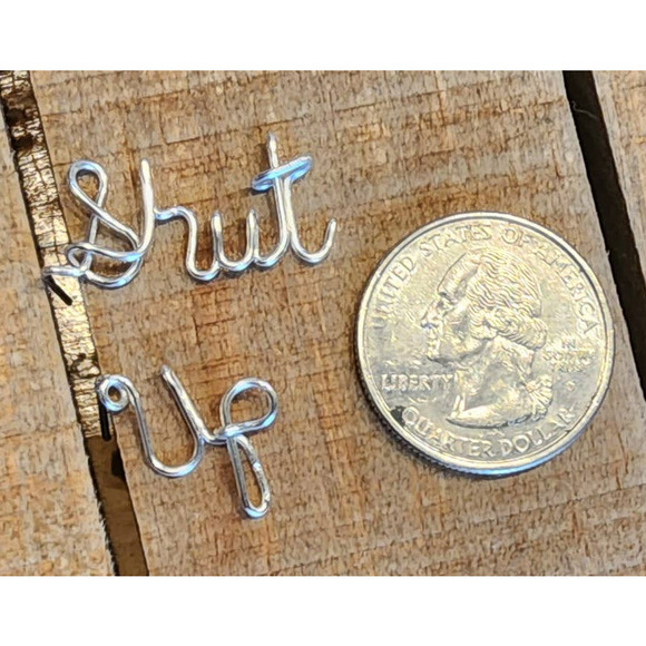 WIRE WORD EARRINGS CUSTOM STUD EARRINGS ARTISAN MADE HANDMADE CUSTOM - Picture 3 of 6